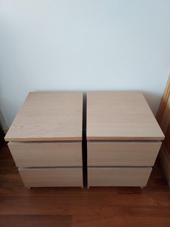 Set of 2x IKEA MALM Bedside tables with 2 drawers oak colour