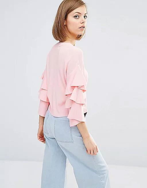 Pink ruffle sleeve jumper hot sale