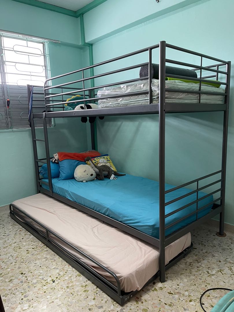 Three Tiers IKEA SVARTA Bunk Bed Furniture Home Living Furniture Bed Frames Mattresses on Carousell