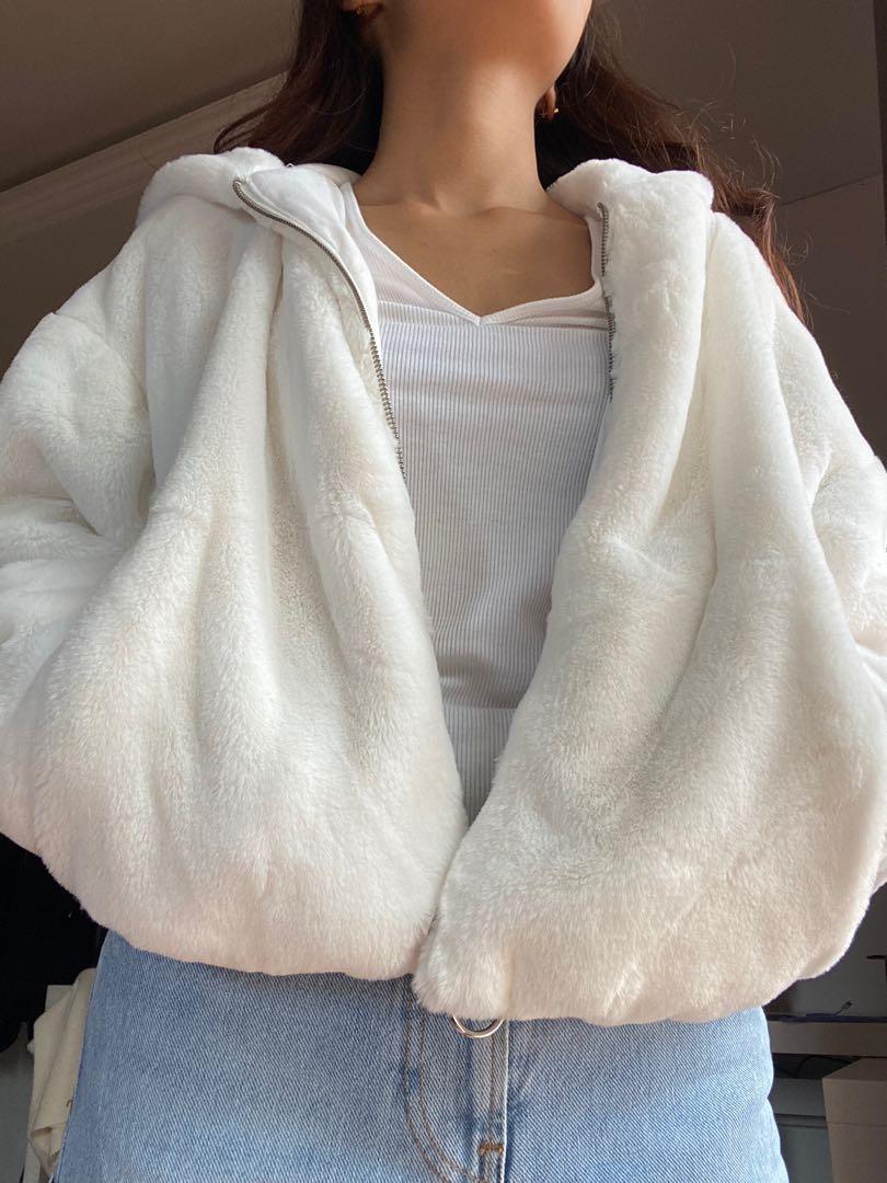 Topshop White Cozy Zip Up Hoodie petite Women s Fashion Coats