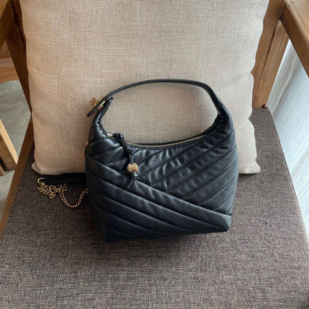 Tory Burch Kira Bag In Half Moon Chevron in Black