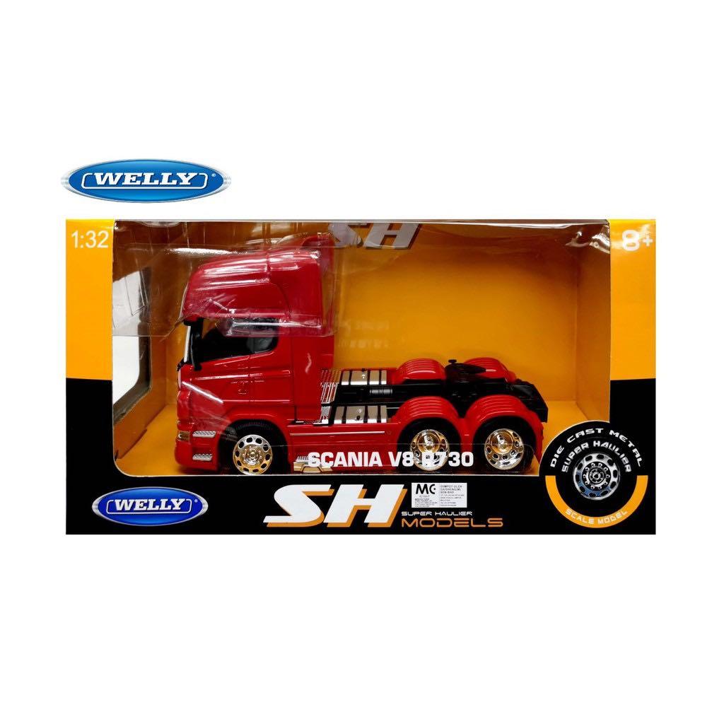 Modellino 1/32 Welly Scania R730 V8 Cassonato 2015, Rosso E Argento, WE32671SR