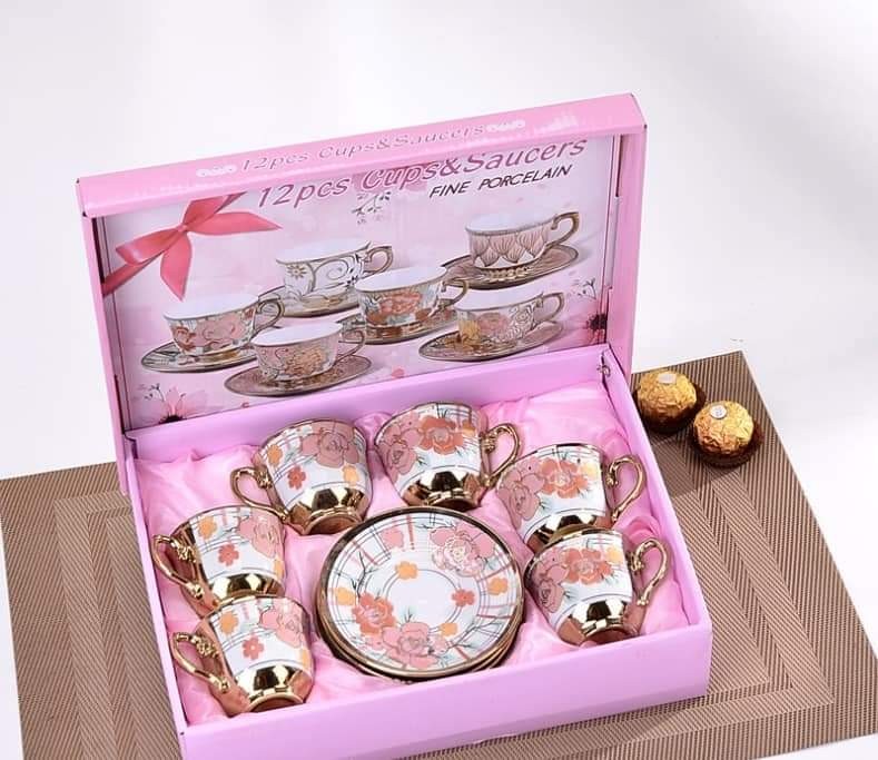 12pcs Cups and Saucers Fine Porcelain Hot Sale Gift Luxury Set Ceramic