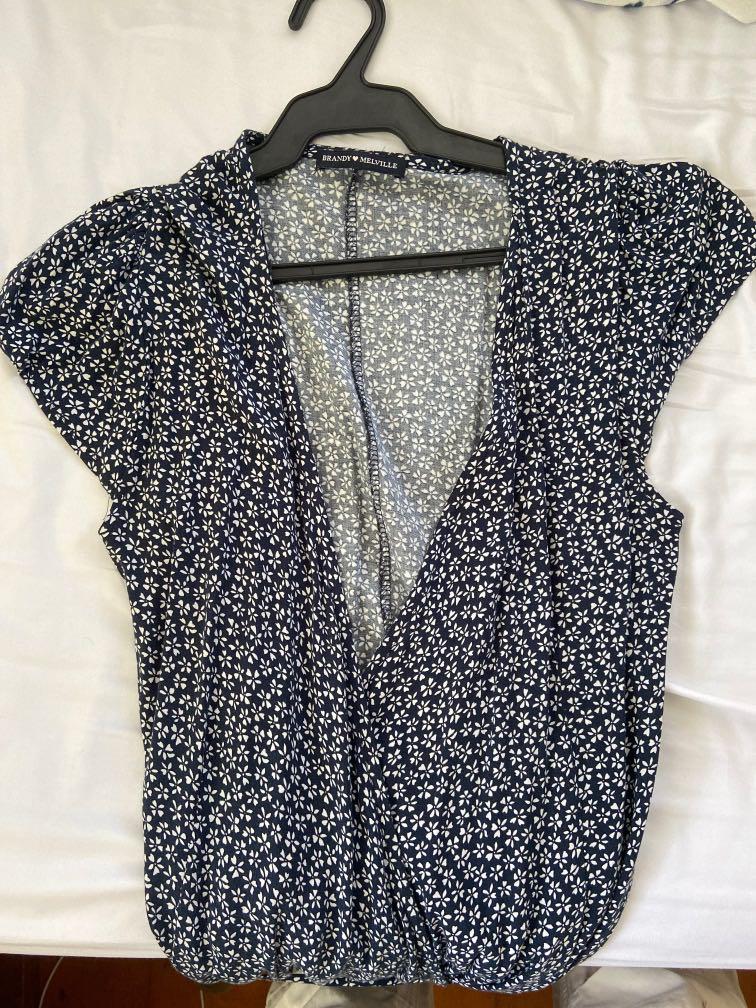 Brandy Melville, Dresses, Brandy Melville Blue White Floral Robbie Wrap  Midi Dress Small