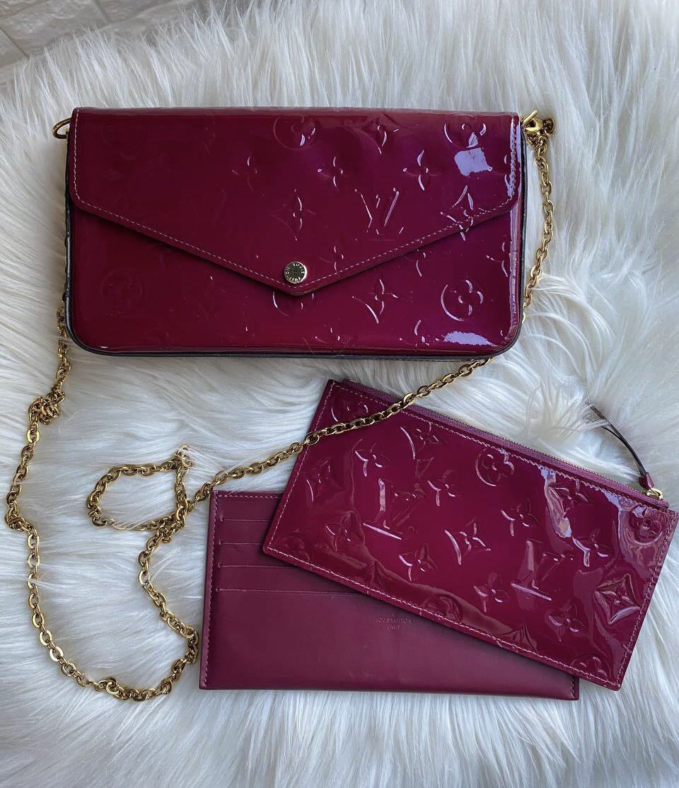 Louis Vuitton Vernis Felicie Pochette Chain Wallet Cherry
