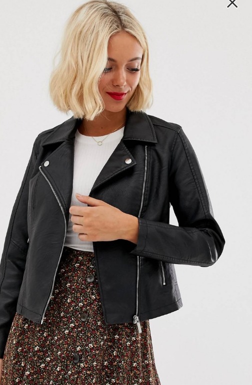 Black Leather Biker Jacket New Look, Women's Fashion, Coats, Jackets