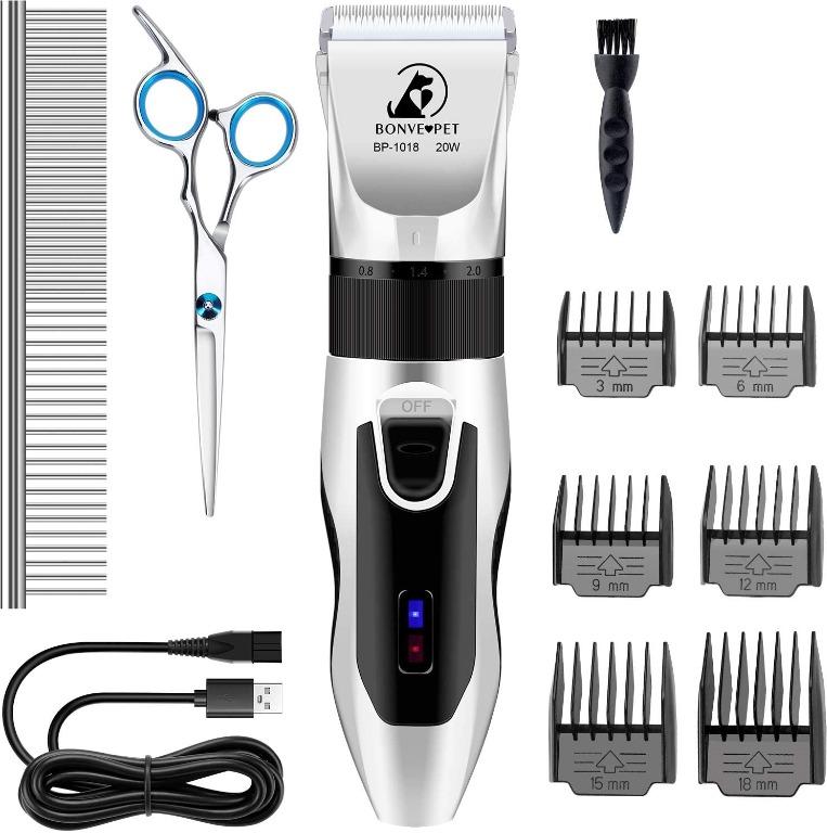 Bonve Pet Dog Grooming Kit 2200Mah Pro Dog Cat Clippers Cordless Quiet Dog Hair Clippers Trimmer