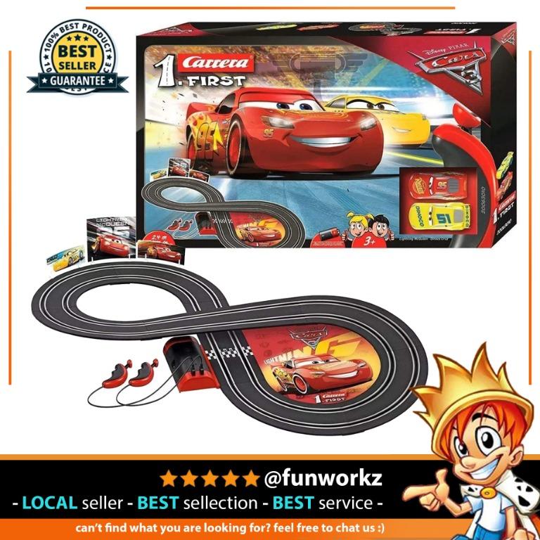 Carrera First Disney/Pixar Cars - Slot Car Race Track - Includes 2 Cars:  Lightning McQueen and Dinoco Cruz - Battery-Powered Beginner Racing Set for