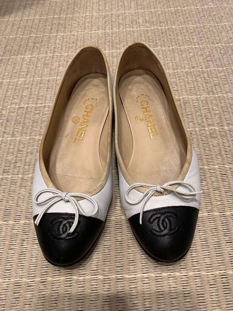 Chanel black and best sale white flats