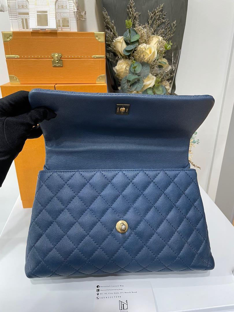 CHANEL iridescent blue caviar Mini Coco Handle Bag aged gold HW