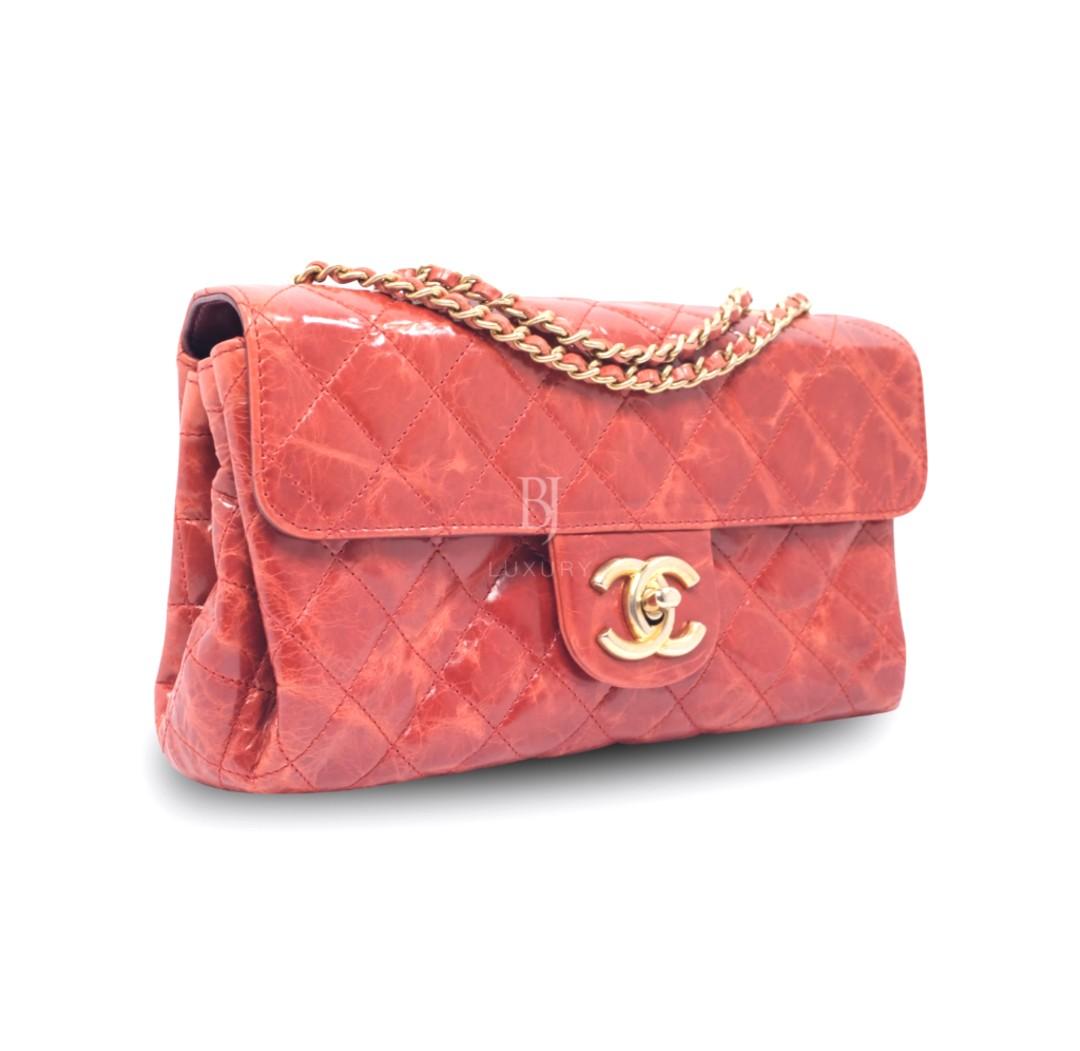 Chanel Coral Orange Quilted Velvet Medium Classic Double Flap Bag