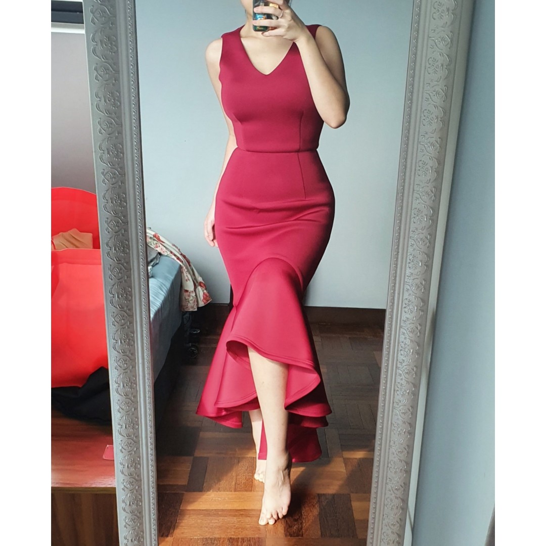 red midi mermaid dress