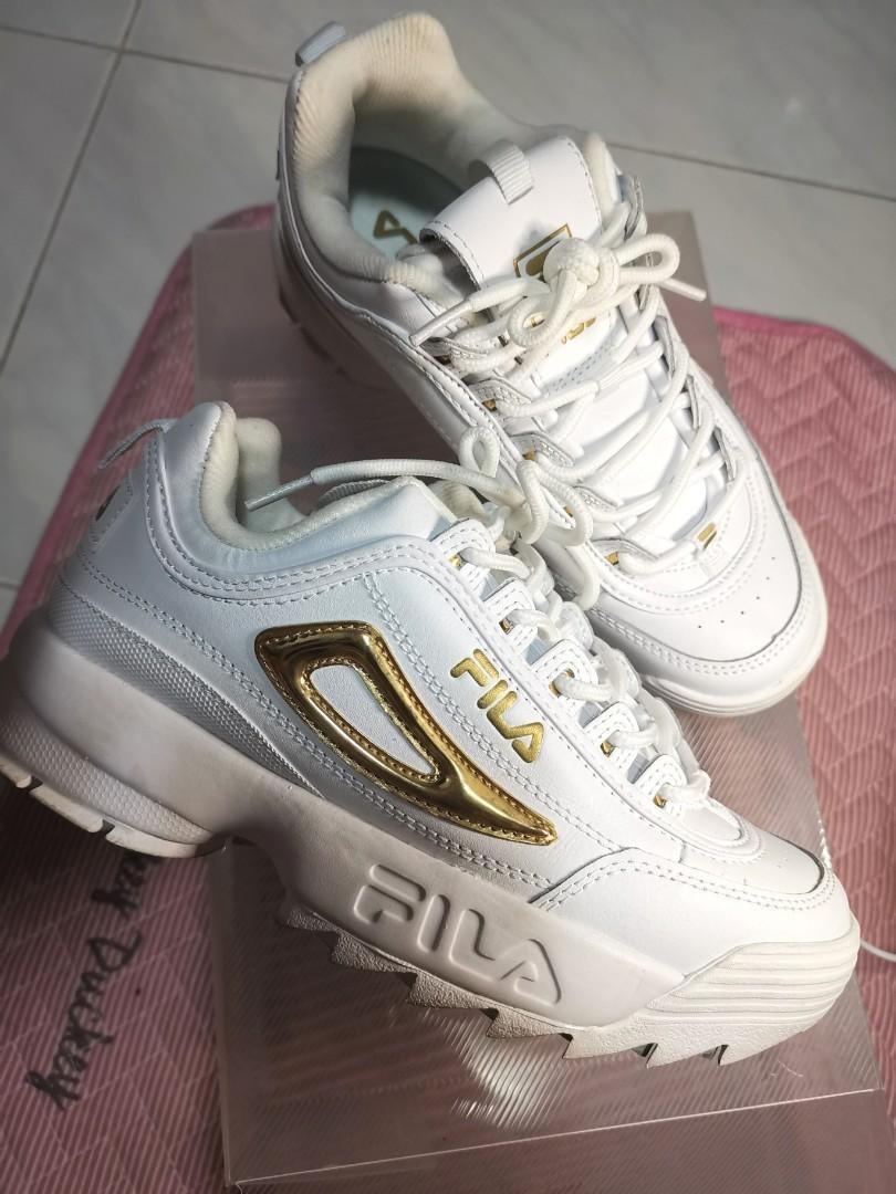 Fila Disruptor II Metallic Accent Womens White Gold Trainers