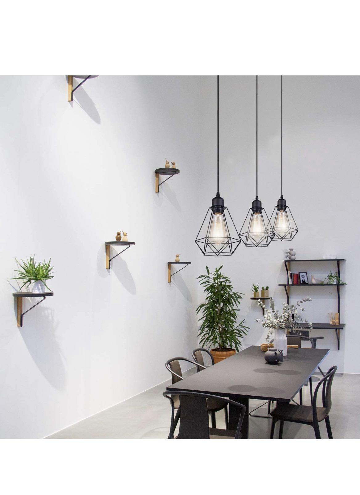 Frideko Vintage Metal Lamp Shade Retro Industrial DIY Black Bird Cage Geometric lampshade with White Lamp Shade Reducer Ring for Ceiling Pendant