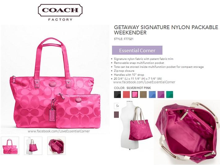 Coach Pink Nylon Getaway Packable Weekender Tote Coach