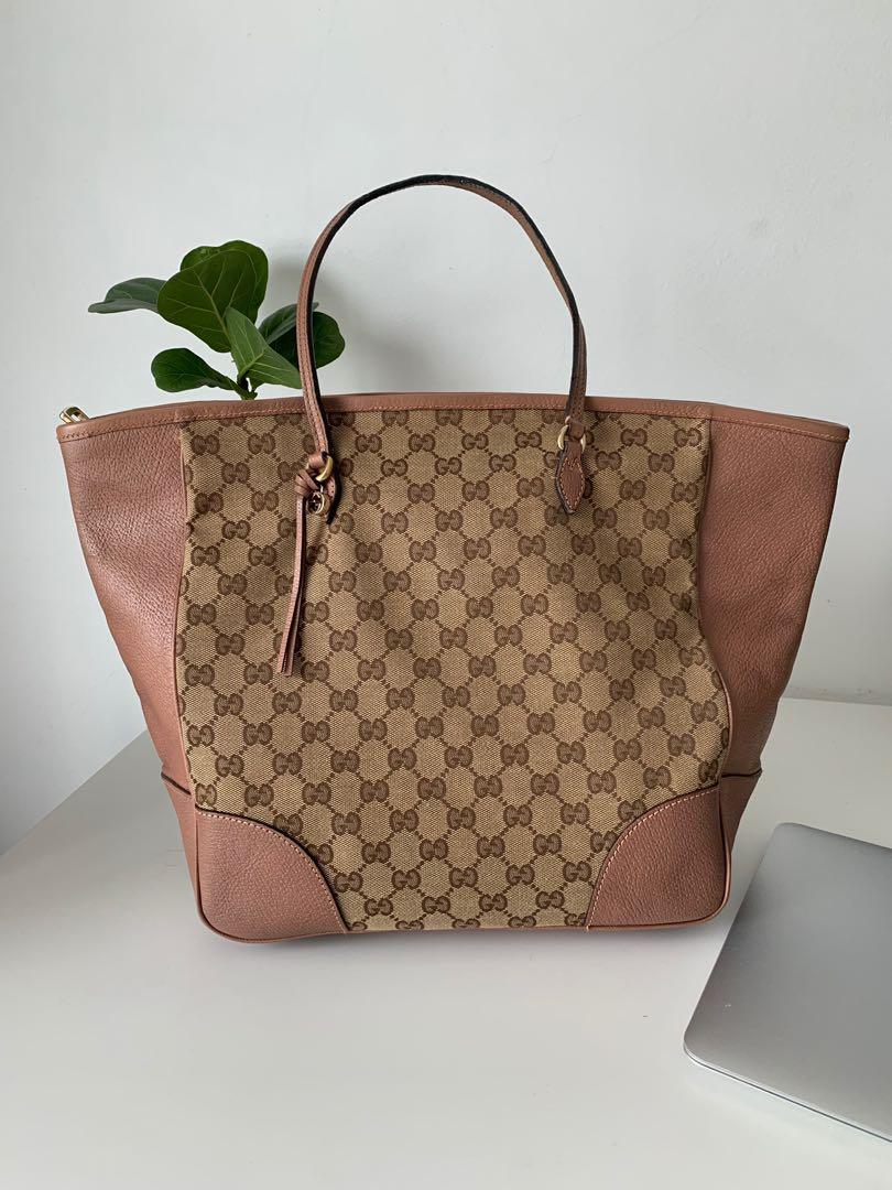 Gucci Monogram and Pink Leather Large Tote Bag, Luxury, Bags & Wallets on  Carousell