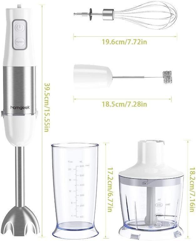 homgeek Hand Blender, 1000W 6Speed Immersion Stick Blender with Turbo