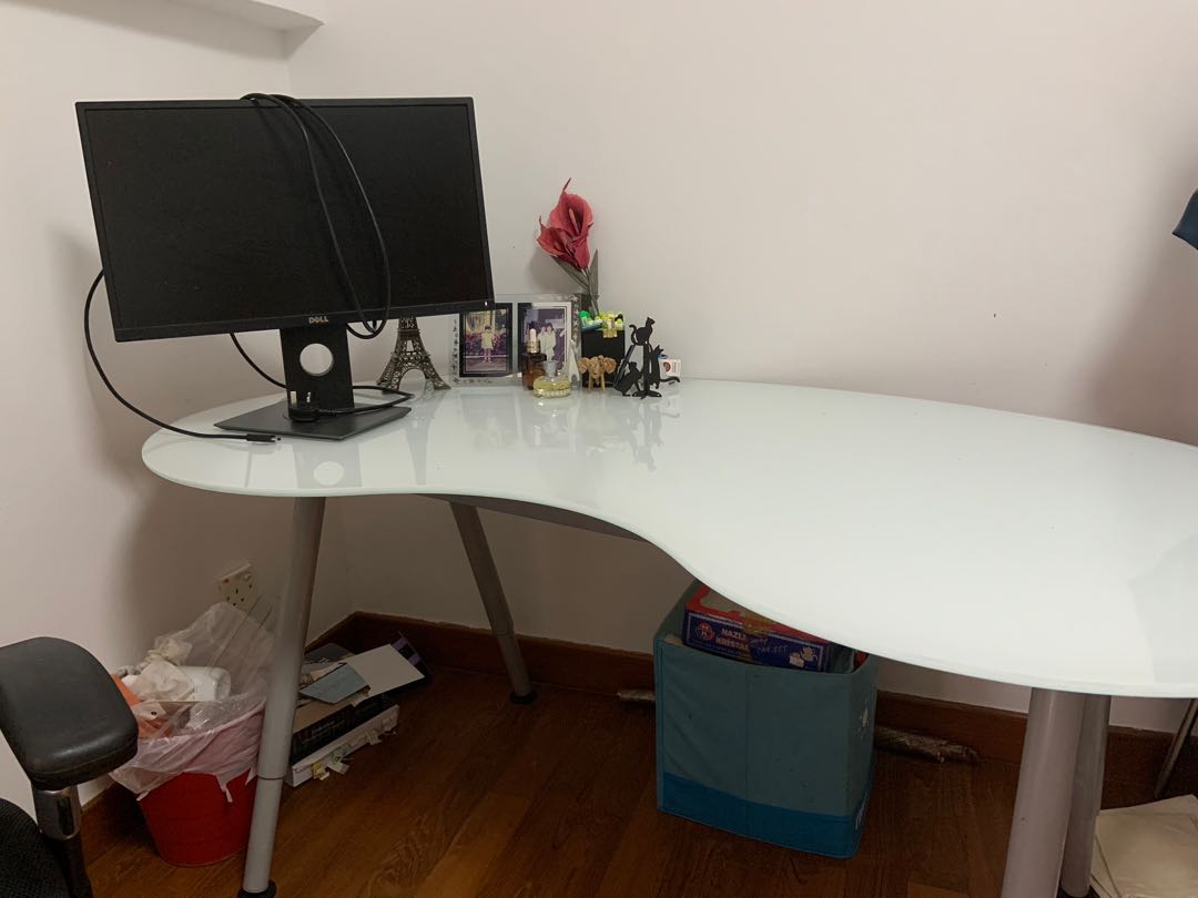 IKEA Glass Study Table / Desk (Kidney Shaped Galant), Furniture