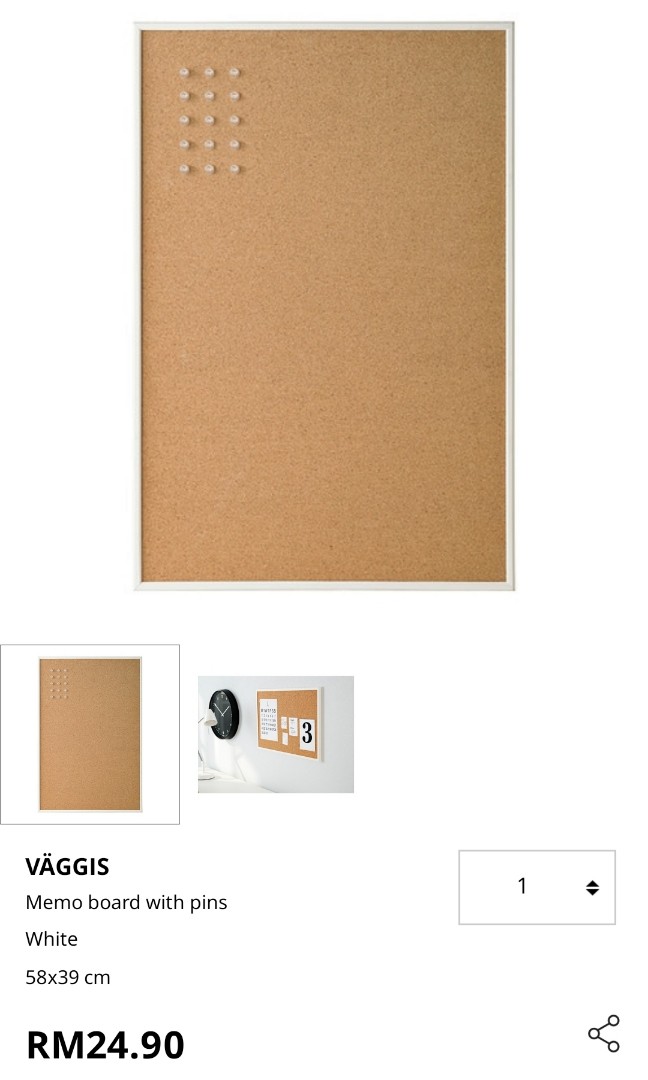 IKEA Memo Board with Pins VAGGIS, Furniture & Home Living, Home Decor