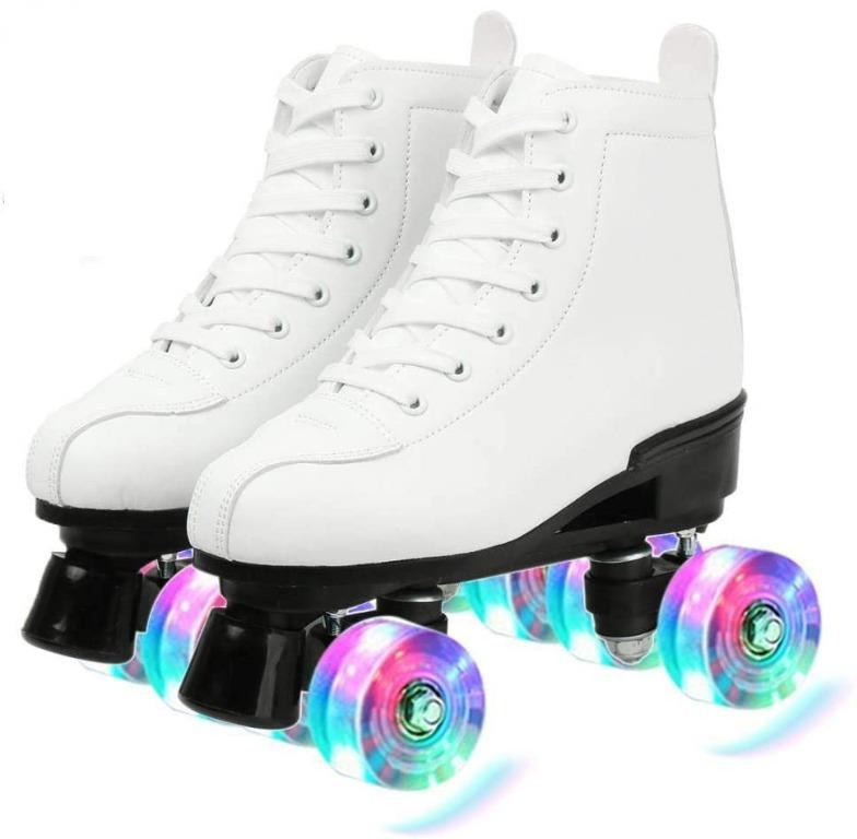 Womens Roller Skates PU Leather High-top Girls Roller Skates Four-Wheel Roller Skates Shiny Roller Skates for Boys Men Unisex with Carry Bag 
