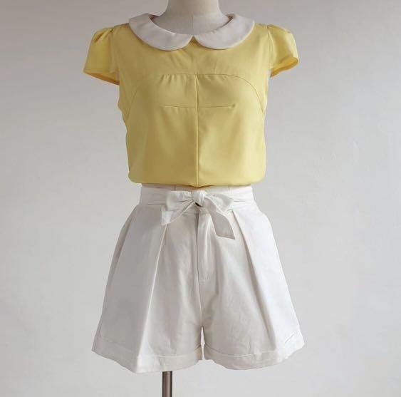 Korean Yellow Peter Pan Collared Blouse 