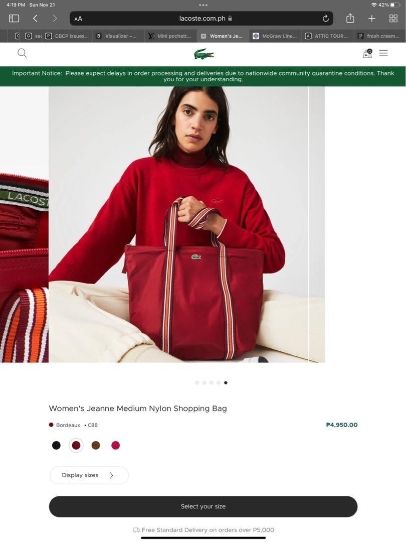 Lacoste Nylon tote bag (medium), Women's Fashion, Bags & Wallets, Tote