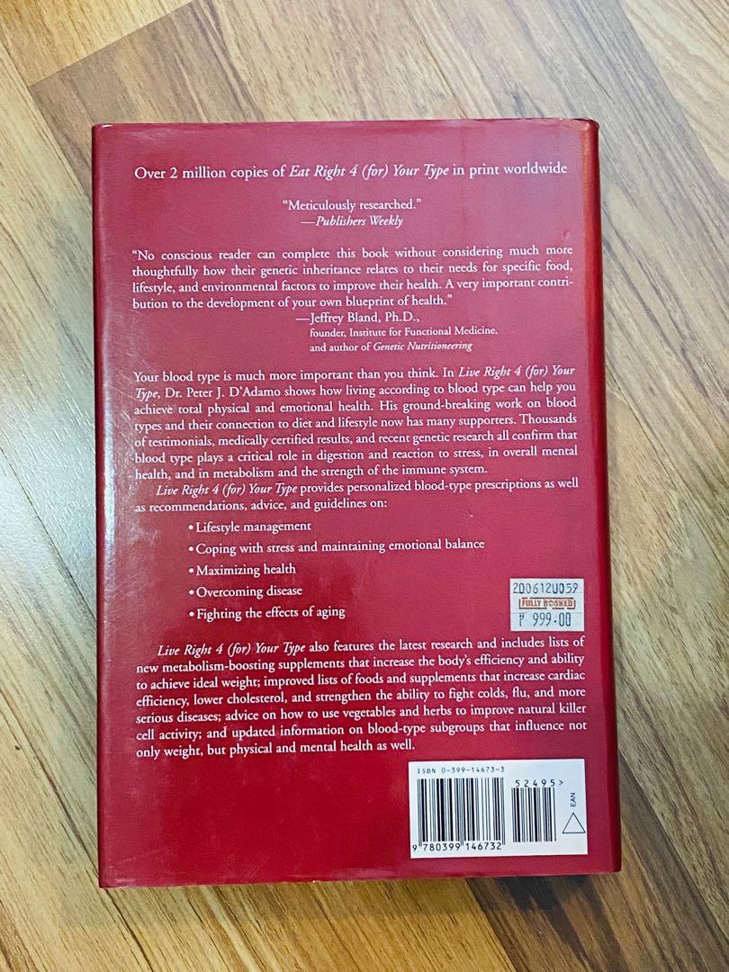 Live Right For Your Type book 4 blood types, 4 programs (Category: Textbooks) located in Manila. Submitted by trendystash (Listing ID 1127678906, Image 2). Description: .