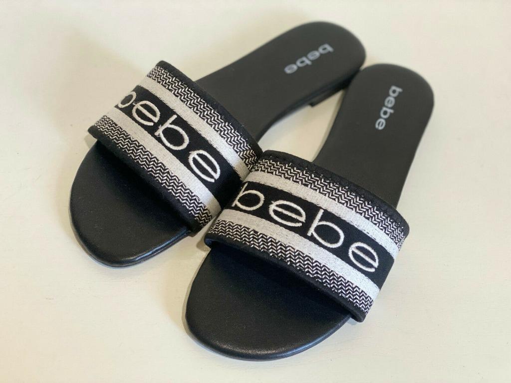 Bebe black slides sale