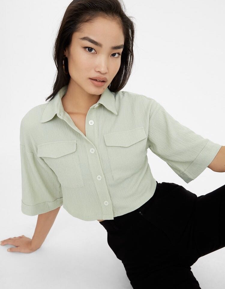 Pomelo Short Sleeve Cropped Top Green 