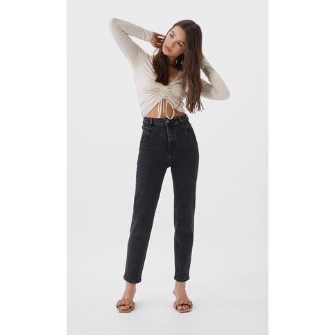 stradivarius mom jeans washed black 