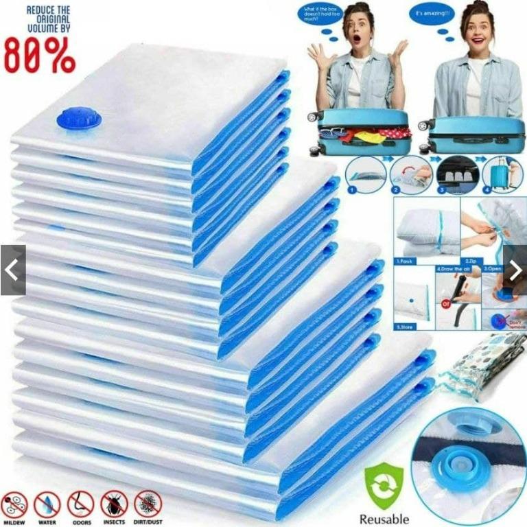 Space Saving Vacuum Seal Bags, Clothes Storage Compressed Reusable Org