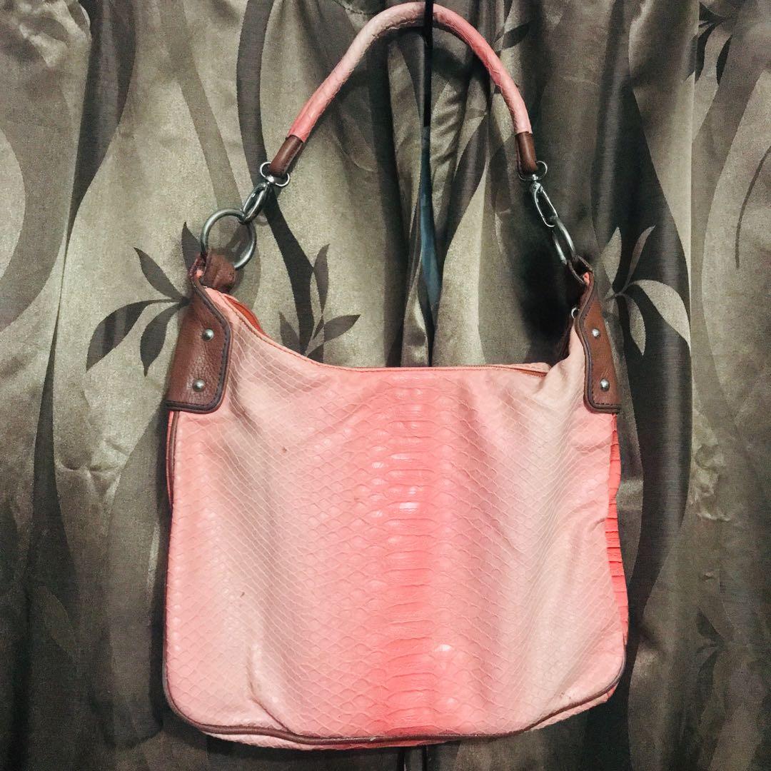 Vintage Sharif Studio Leather Snake Skin Embossed Boho Pink