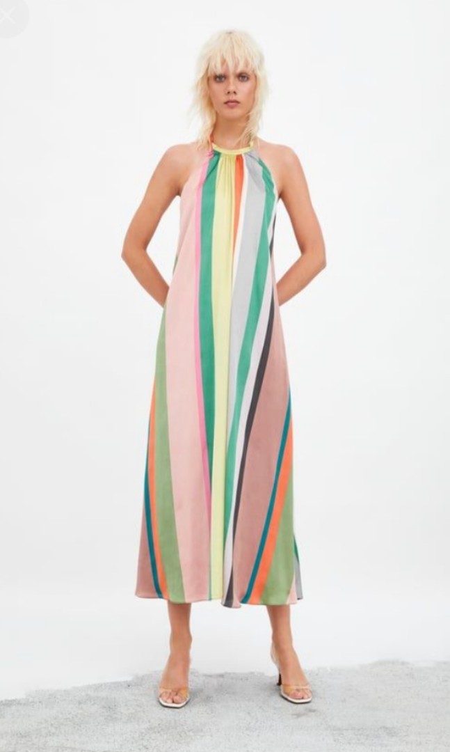 Zara striped multicoloured satin dress Women s Fashion Dresses Sets Dresses on Carousell