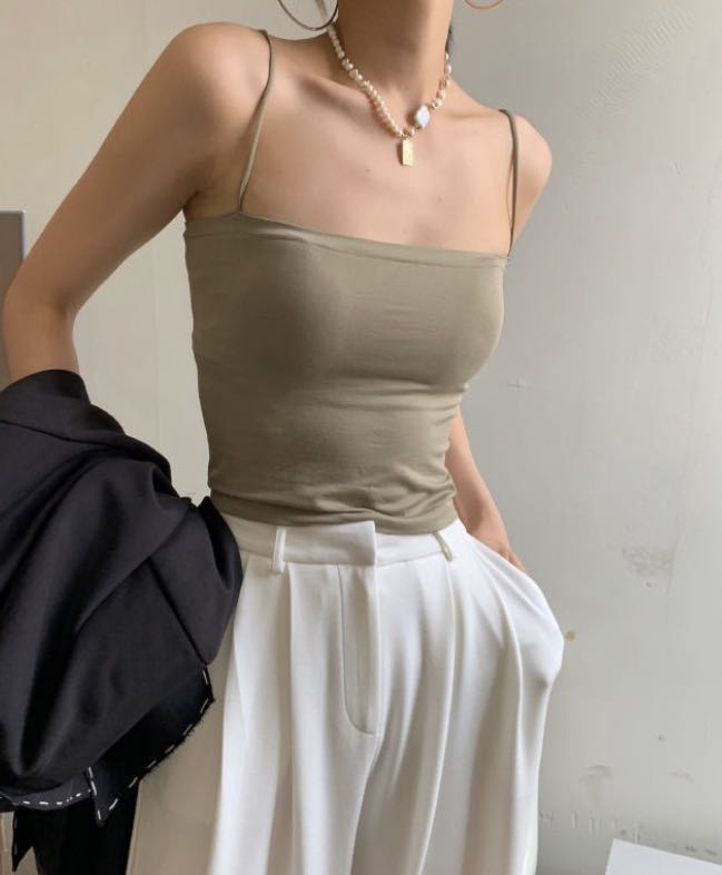 965 (6 COLOURS) padded bralette spaghetti strap camisole with padding bra  short ribbed crop top ulzzang korean vintage retro, Women's Fashion, Tops,  Sleeveless on Carousell