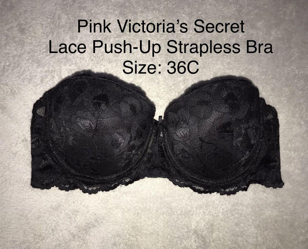 36C Pink Victoria's Secret Lace Strapless Push-up Bra, Women's Fashion,  Undergarments & Loungewear on Carousell