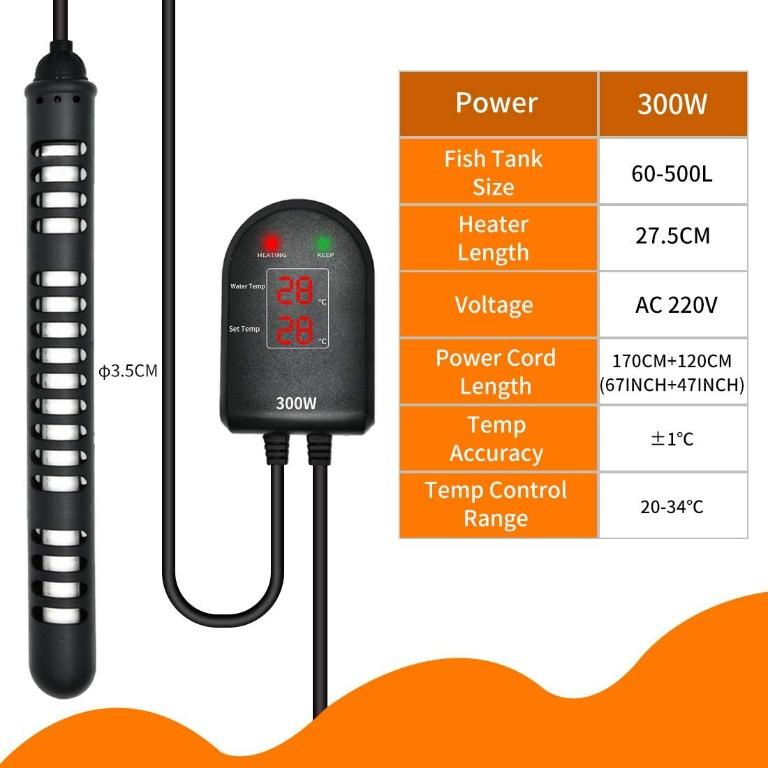 Aquarium Heater 300W With External Led Digital Temperature Controller