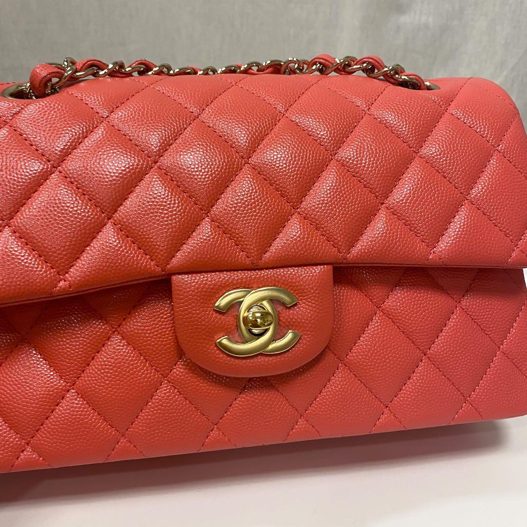 Authentic Chanel Coral Red Small Classic Flap bag in Caviar and Gold  Hardware, Luxury, Bags & Wallets on Carousell