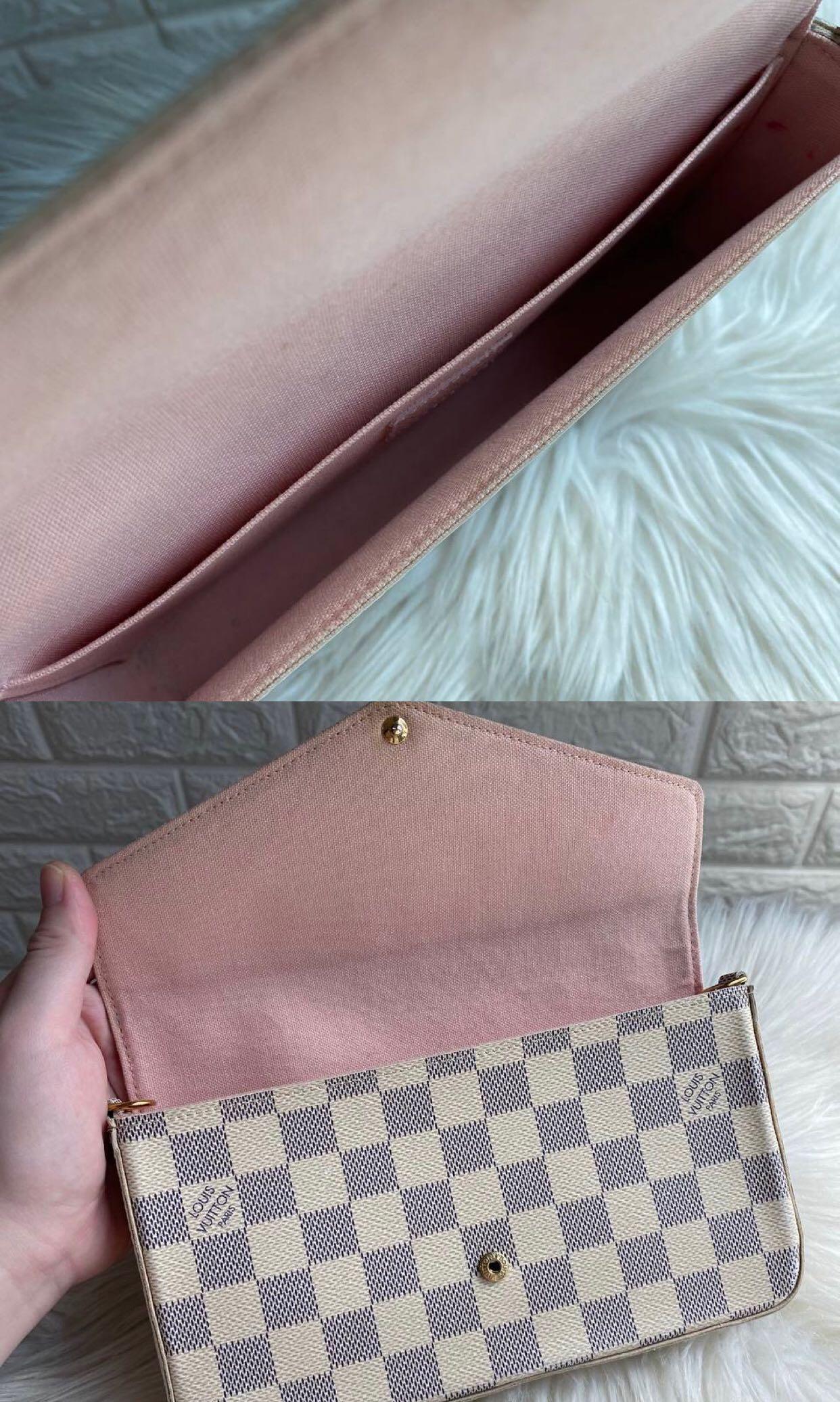 Louis Vuitton LV Felicie damier azur with fuchsia flowers Beige Leather  ref.518826 - Joli Closet