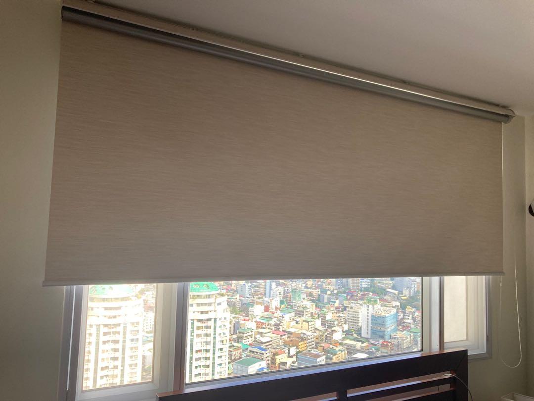 Black out roller blinds in beige (Category: Curtains & Blinds) located in Manila. Submitted by raynebow (Listing ID 1127746477, Image 1). Description: - One unit left. 2nd hand. No defects. - RFS: Moving out - Preferably for pick up - Dimensions: L 180cm/ W 176cm - Please leave a message for any inquiries. .