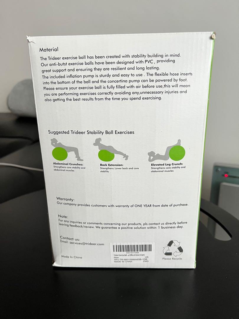 Brand New Trideer Exercise Ball (65cm) with inflation pump, Sports