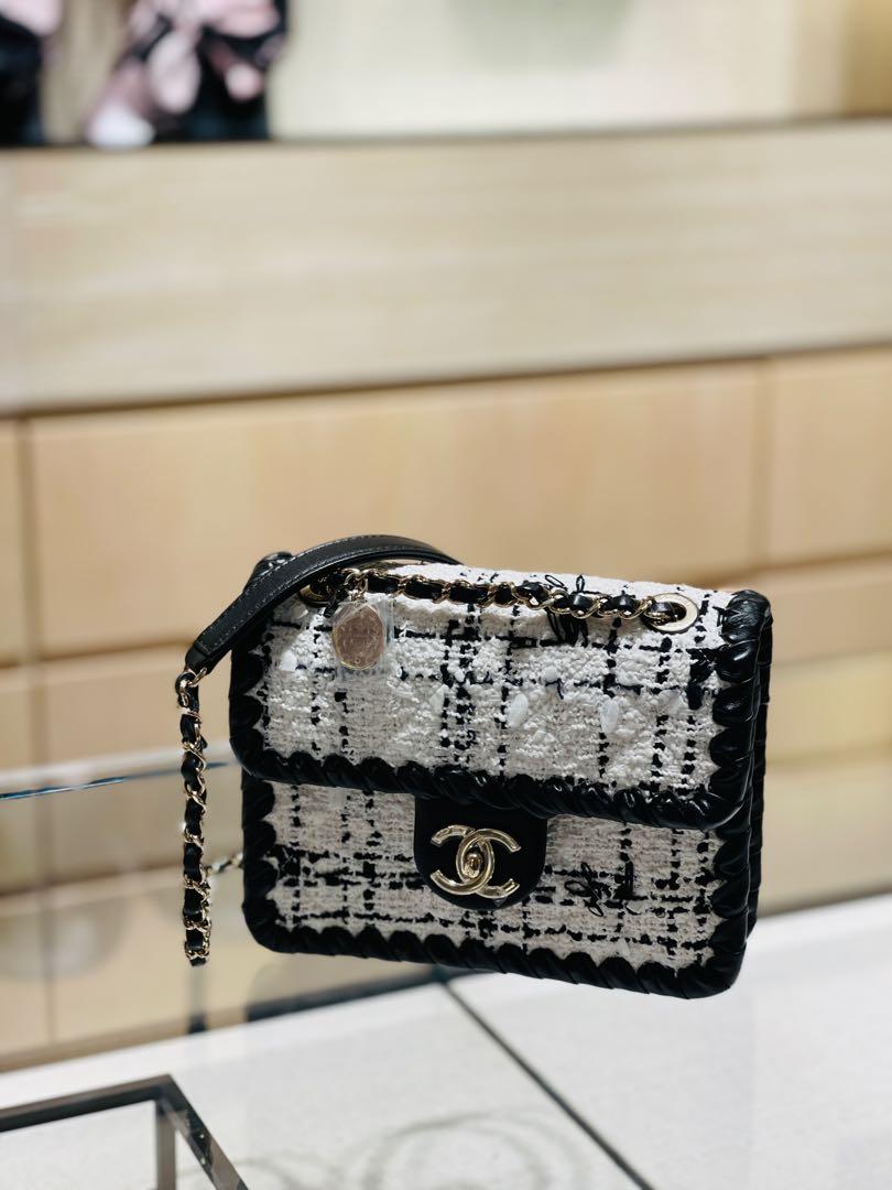 Chanel tweed bag mini flap white 2022 黑白, 名牌, 手袋及銀包