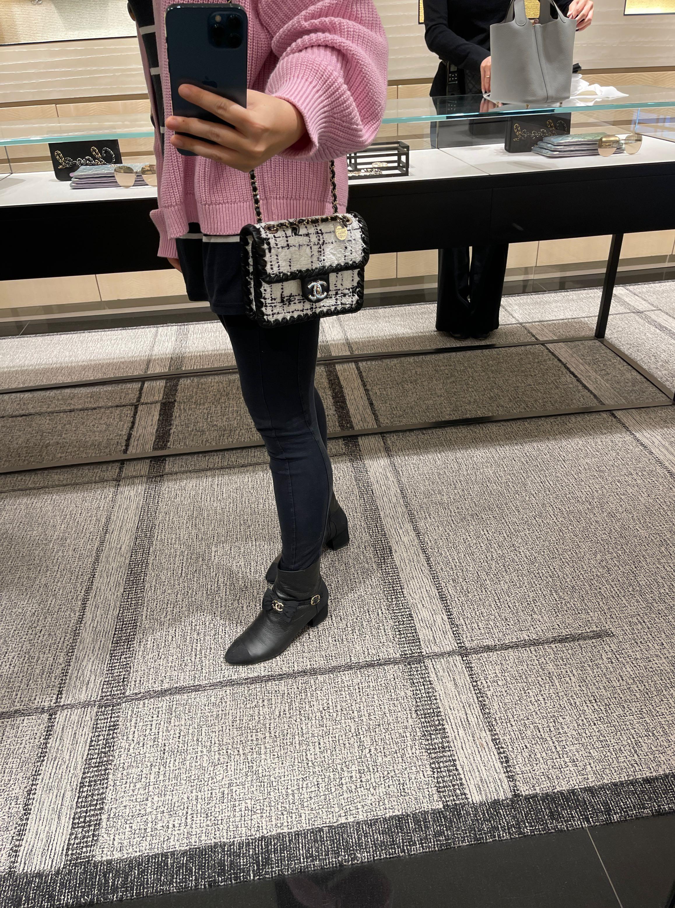 Chanel tweed bag mini flap white 2022 黑白, 名牌, 手袋及銀包