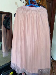 CLOUWNY 7/8 Pearl Baby Pink Rok Skirt Tutu Furing Hijab Friendly