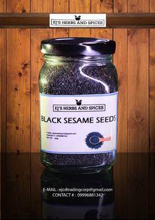 EJs Herbs and Spices BLACK SESAME SEEDS 160g in Large Square Glass Jar