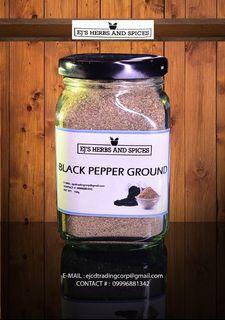 EJs Herbs and Spices GROUND BLACK PEPPER 150g in Large Square Glass Jar