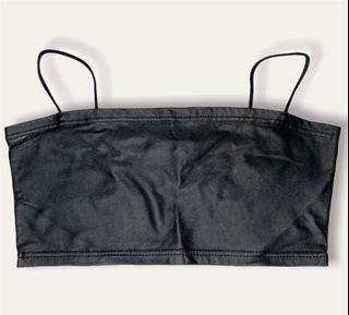 Faux leather stretchable spaghetti strap crop top