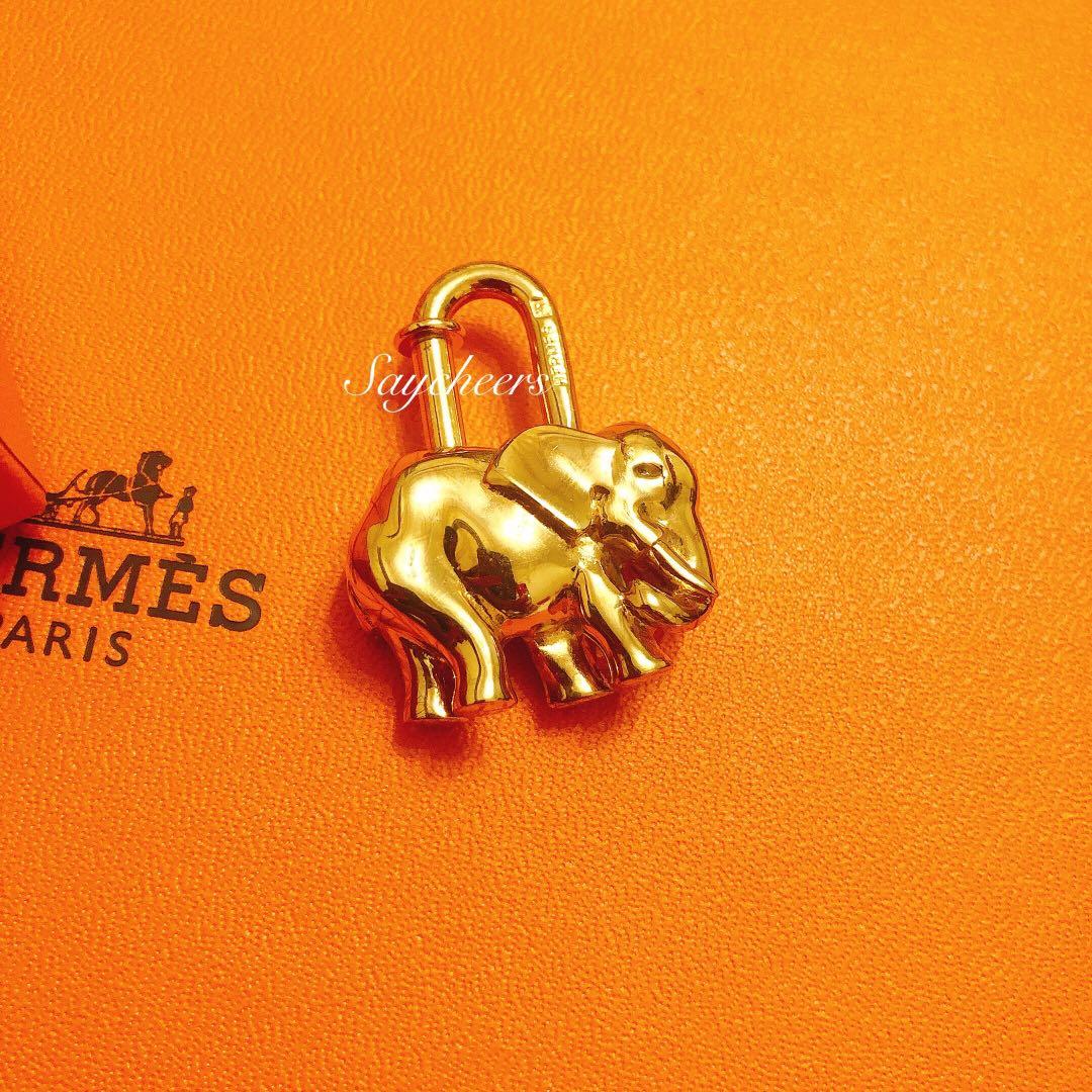 Hermes Vintage Gold Elephant Cadena Lock Bag Charm