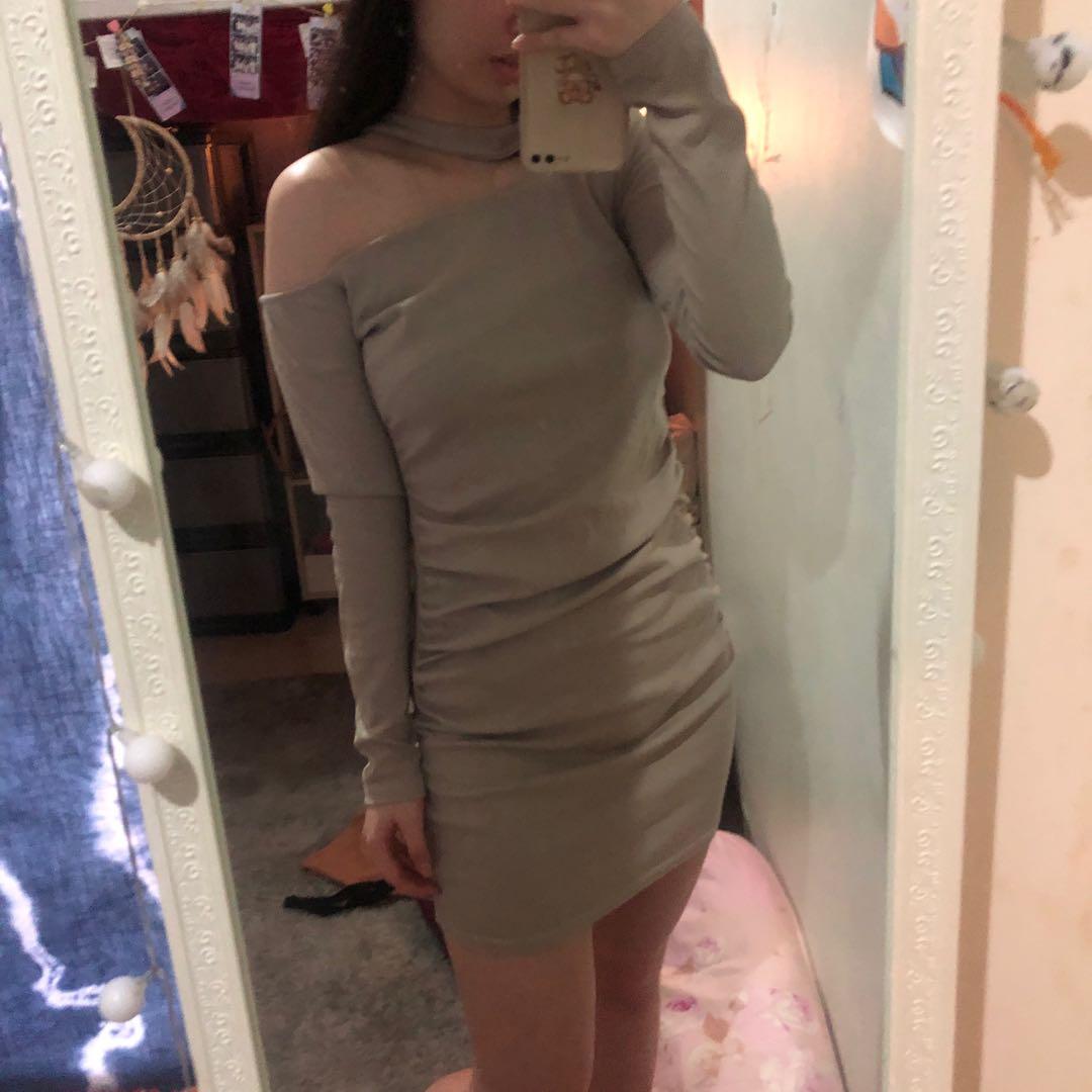 H\u0026m beige off shoulder bodycon dress 