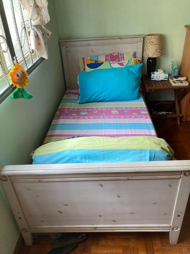 IKEA Holleby White Stained Solid Pine Single Bed Frame, Furniture & Home Living, Furniture, Bed