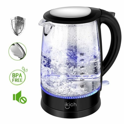 IKICH 1500W Fast Heating Cordless Electric Kettle, Black, TV & Home